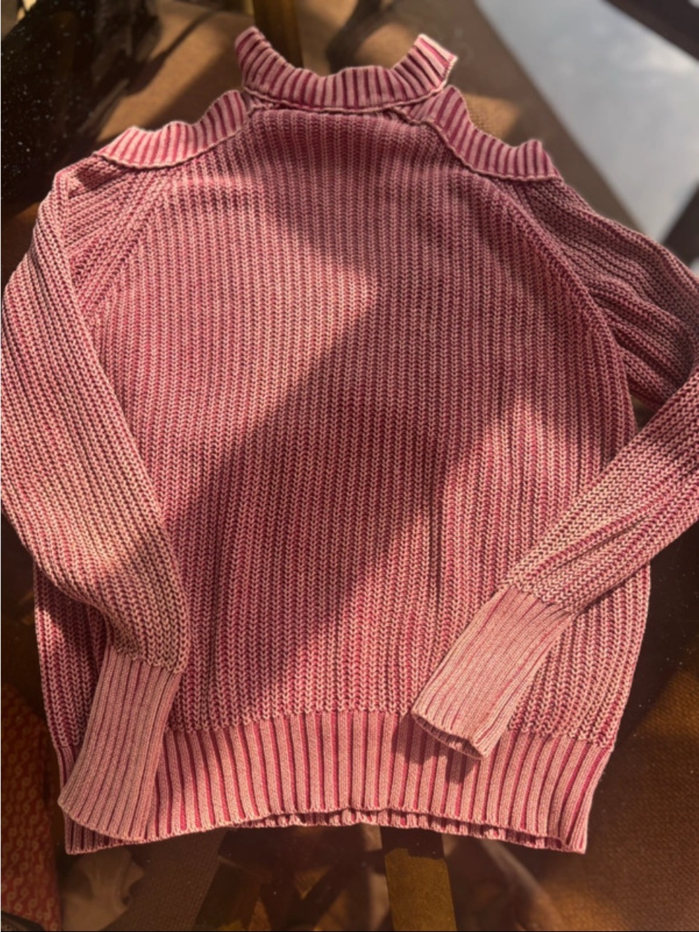 Free People Rose Pink Cold-Shoulder Cowl Knit Sweater